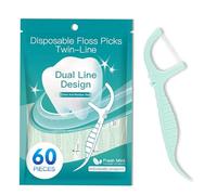 60 Hilo Dental de Dos Líneas con Sabor a Menta para el Cuidado Dental (Envueltos Individualmente) - Seda dental para Eliminar la Placa y los Restos de Comida