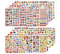 60 hojas (1800+) de pegatinas para niños, pegatinas 3D hinchadas para álbum de recortes Bullet Journal, que incluye letra, pez, número de vehículo, corazón, fruta, dinosaurio, mariposa, postre, animal