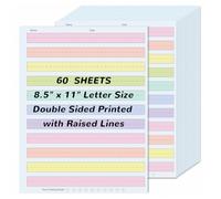 60 hojas de papel de escritura a mano de 8.3 x 11 pulgadas, papel de escritura primario de color de doble cara para niños con TDAH de 0.63 pulgadas, espaciado de líneas de escritura táctil