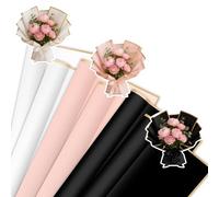 60 hojas de papel de regalo para ramos, papel para floristerías, impermeable, con borde dorado, para paquetes de regalo, flores y manualidades (58 x 58 cm)
