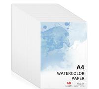 60 Hojas de Papel para Acuarela A4, Papel para Acuarela 300 g/m², Papel Acuarela Versátil, Watercolor Paper para Acuarela, Gouache, Acrílico, Dibujo Artístico, Obras de Arte (21 x 29,7cm)