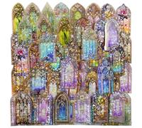 60 hojas de purpurina holográfica Lucite Flor Ventana Marco Pegatinas Clear PET Pegatinas para DIY Scrapbooking Álbumes Tarjetas Decorativas Hacer Bullet Junk Journaling Kits Planner Journaling Crafts