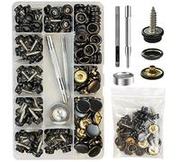 60 Juegos de Botones de Presión de Tornillo - 15mm Corchetes de Presión de Acero Inoxidable con 3PCS Herramientas de Instalación, para Lonas de Barcos, Carpas, Toldos, Muebles de Jardín (Negro, 15mm)