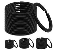 60 llaveros negros planos, llaveros, anillos pequeños, de acero inoxidable, 20 mm/25 mm/30 mm/35 mm, llaveros, anillos para joyas, collares, pulseras, pendientes, manualidades