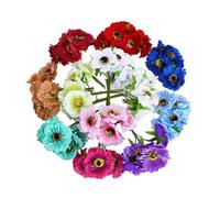 60 mini cabezas de flores artificiales de amapola y tallo suave, flor de anémona pequeña de 45 mm, hojas verdes para hacer manualidades, bodas, pinzas para el pelo de novia, parte superior de pastel