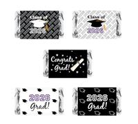 60 nuevas tapas de graduación clase de 2023 miniaturas Candy Bar Wrapper (juego de 60) mini pegatinas de barra de chocolate, etiquetas, dulces no incluidos, color negro