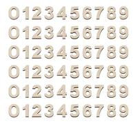 60 números de madera para manualidades, números de madera mixtos de 1.2 pulgadas, calcomanías de madera sin terminar, números de casa de madera pequeños para manualidades de 0 a 9, 6 juegos en total