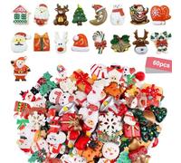 60 Pcs Adornos Navideños Miniatura,Adornos Navideños De Resina Adornos Resina Flatback Mini Adornos De Navidad Mini Adornos Navideños De Resina Papá Noel Para Regalo, Parcela, Tarjetas De Felicitación