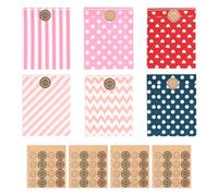 60 pcs Bolsas Regalo con 64 Stickers Bolsas Cumpleaños Infantil color Papel Kraft Para Chuches para Bodas, Fiestas 8x13cm