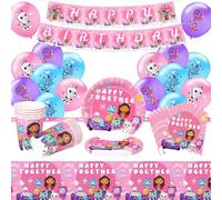 60 PCS Decoracion Cumpleaños, Globos De Cumpleaños, Vajilla Cumpleaños Decoración de Fiestas Temáticas, Globos Banner Mantel Platos Taza y Servilletas para 10 Personas
