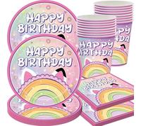 60 Pcs Juego de para Fiestas de Cumpleaños, Dolhouse Decoración Cumpleaños Niña - Platos, Vasos, Servilletas para 20 Personas, Divertido Cumpleaños, Suministros Temáticos para Fiestas