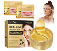 60 PCS Parches Ojos Bolsas y Ojeras,Parches Contorno de Ojos,Collagen Eye Patch,con 2 Mascarillas Labiales,Anti Edad,Hidratada,Reducir la Hinchazón y las Arrugas(Oro)
