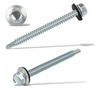 60 pcs Tornillos Autotaladrantes 6.3x75MM Tornillos Roscachapas Tornillo Panel Sandwich Tornillos Autorroscantes Metal para Panel Sandwich Tejado, Chapas Metalicas, Tejado, Aluminio (Plata)