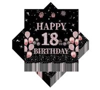60 PCS Tovaglioli 18th Anni Compleanno Decorazioni, Rosa Tovaglioli di Carta per il 18° Compleanno con Motivo "Happy Birthday", Tovaglioli Oro Rosa di Carta con "18th Happy Birthday"