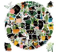 60 pegatinas de gatos y plantas, 4-6 cm, bonitas pegatinas impermeables de gatos negros, dibujos animados, Kawaii, portátil, gatos, pegatinas de vinilo para monopatín, bicicleta, ciclomotor, moto,