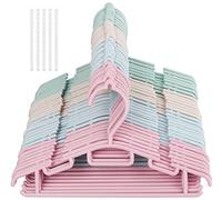 60 Perchas de Ropa Infantil de plástico en 4 Colores+5 Prendas Colgantes Cadenas,duraderas de Almacenamiento para niños, Perchas para bebés,Color Liso,Antideslizantes para Pantalones y falda-30 cm