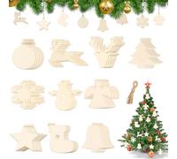 60 Piezas 10 Estilos Colgantes de Madera para Navidad, Christmas Tree Decorations, Adornos Navideños, DIY Decoración de Árbol de Navidad