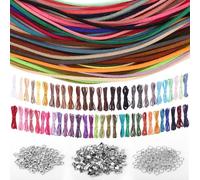 60 Piezas 60m 60 Colores Cuerda Cuero, 3mm Cuerda de Cuero Gamuza Plano con 100 Cierres, 50 Cierre de Mosquetón y 100 Anillos Salto para Pulsera Collar Colgante Manualidad Artesanía