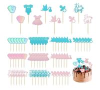 60 Piezas De Insertos Para Tartas, Insertos Para Tartas De Niño Y Niña, Insertos Para Tartas Con Purpurina, Insertos Para Revelar El Género, Baby Showers