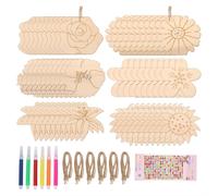 60 piezas de recortes de flores de madera de 3 pulgadas, rodajas de madera sin terminar, adornos de formas en blanco