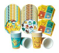 60 Piezas de Vajilla de Pokémon, Decoración de Cumpleaños de Pikachu, Vasos, Platos y Servilletas Desechables, Artículos para Fiestas de Cumpleaños y Baby Shower Tableware-60pcs-11