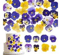 60 Piezas Decoración de pastel de pensamiento comestible Flores De Papel Para Pasteles Decoración Floral Para Pasteles Adecuado para feliz cumpleaños, tema de la boda, día de San Valentín