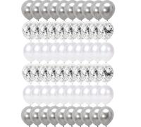 60 Piezas Globos de Confeti Plata, Globos Metalizados Plata y Latex Blancos para Cumpleaños, Bodas Aniversario, Bautizos Comunion Baby Shower, Graduacion Fiesta Decoracion