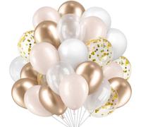 60 Piezas Globos Metalizados Látex,blanco arena,transparentes,Blanco,Globos Confeti dorados,12 pulgadas,Mix para Decoración de Fiestas,Tema Boho, Boda, Cumpleaños