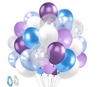 60 Piezas Globos Morados Azules, 12 Pulgadas Metálicos Globo Morados Azules Copo de Nieve Confeti Globos para Princesa Cumpleaños Bautismo Baby Shower Fiesta de Navidad