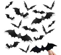60 Piezas Halloween 3D Murciélagos Pegatinas Decoraciones, Murciélago Aterrador Realista, 3D Black Bats Wall Stickers, Murciélagos Decoración, para Windows, Pared, Decoracion Halloween (4 Tamaños)