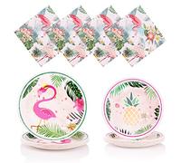 60 Piezas Juego de Vajilla para Fiestas,Platos y Servilletas de Papel de Flamencos,Suministros de Fiesta,Temática Hawaiano Platos de Postre Cena para Fiesta de Cumpleaños de Niñas Decoraciones de Boda