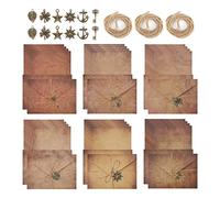60 piezas Juegos de Papel de Papelería Vintage Juego de Sobres de Letras Envejecidas 24 papel de carta vintage A5 12 sobres de papel kraft retro 12 Colgante de metal Cuerda de yute Papel antiguo Kraft