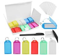 60 Piezas Llaveros Plástico Coloridos Con Etiqueta, Identificador de Llaves, 1 Bolígrafo, para Maletas y Mascotas, 6 Colores