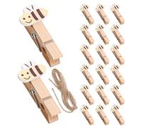 60 piezas Mini Pinzas de Madera con Abeja y Cuerda de Yute, 4x2x1cm | Acabado Liso y Bordes Redondeados, Estilo Abeja, para Fotos, Manualidades, Envoltorios y Cocina