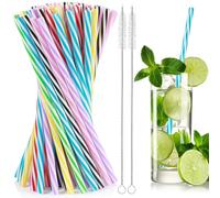 60 Piezas pajitas plástico, pajitas reutilizables, Viene con dos cepillos de paja, 23 cm de largo, pajitas comestibles perfecto para batidos, jugos, cócteles y más