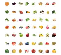 60 Piezas Pegatinas Impermeables de Frutas y Verduras, Pvc
