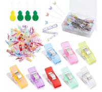 60 Piezas Pinzas Costura para Tela,Pinzas Costura de Colores con 100 Cabeza Plana Alfileres de Costura et 4 Enhebrador Accesorio de Costura para Acolchado