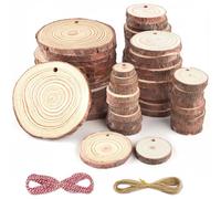 60 Piezas Rodajas de Madera Círculos, Diámetro 1-3 cm/4-5 cm/7-8 cm con agujero, Discos de Madera Natural, 5mm de grosor, Troncos Madera Decoracion para manualidades, decoración de Navidad y Halloween