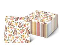 60 Piezas Servilletas de Pascua, Servilleta de Polluelo de Conejo Servilletas de Cóctel Desechables Servilletas Decorativas para Suministros de Fiesta de Easter de Té Almuerzo Festivo, 33x33 cm