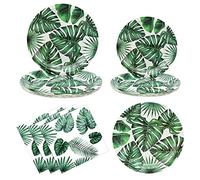 60 Piezas Tropical Hoja de Palma Vajilla de Papel, Verano Hawaiano Platos Vasos y Servilletas, Verde Hoja de Palma Fiesta Vajilla para Cumpleaños Decoración Baby Shower Jungle Safari Fiesta Temática