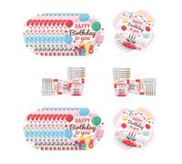 60 Piezas Vajilla para fiestas con globos de colores,Vajilla de decoración para fiestas de donuts,Productos para fiestas de cumpleaños infantiles,Vasos, Platos y Servilletas de Papel,20 personas