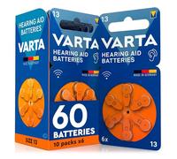 60 Pilas para Audífonos Tamaño 13 Naranjas PR48 VARTA Zinc Aire Tensión Estable Larga Duración a Prueba de Fugas Compatibles con Todos los Dispositivos Made in Germany - 10 Blister de 6 Pilas