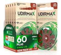 60 Pilas para Audífonos Tamaño 312 Udirmax PR41 Zinc-Aire Marrones con Tecnología Dynamic Sonar Eco Pack - 6 Blísteres Ecológicos de 10 Pilas