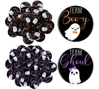 60 pines de revelación de género para Halloween, botones de revelación de género, pines de equipo, chico, chica, pines de plástico para Halloween, para revelar género, fiesta, equipo Boo-y Team Ghoul