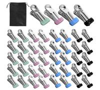 60 pinzas para la ropa de acero inoxidable, pinzas de metal multifuncionales, antideslizantes, resistentes para calcetines, toallas, selladores de alimentos (azul, negro, verde, rosa)