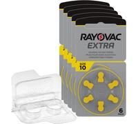 60 Rayovac Extra Advanced Talla 312-10x 6 Blister de Pilas para audífonos PR41 Braun 24607 + Caja para 2 Pilas para audífonos, Caja para pilas de botón de hasta 12 mm x 6 mm (diámetro x altura)