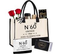 60. Regalos de cumpleaños para mujeres, bolso de lona para bolso de viaje, regalos para 60 cumpleaños mujer, bolso vintage N°60 y bolsa de cosméticos y cartel de cumpleaños, bonito diseño 60