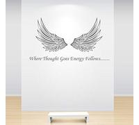 60 Second Makeover Alas del Ángel Adhesivo Pared Donde Pensamiento Goes Energía Follows Pegatina Frase Terapia De Cristales - Blanco Brillo, Grande