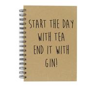 60 Second Makeover Cuaderno de papel kraft A5 con diseño de ginebra con texto "Start the Day With Tea End It With Gine"