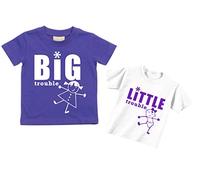 60 Second Makeover Limited Big Trouble Poco Trouble Camiseta Set Hermana Accenter Hermanas para bebé Rosa o Morado Nuevo bebé Hermana Regalo Morado Morado Talla:Little 24-36 Months Big 9-11 Years